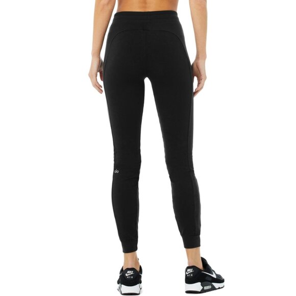 Alo High-Waist Moto Puffer Pant Black Dark Navy Quilted Hi-Rise Edgy Joggers XS - Picture 2 of 7